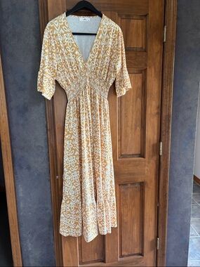 Smocked Waist Yellow Floral Maxi Dress